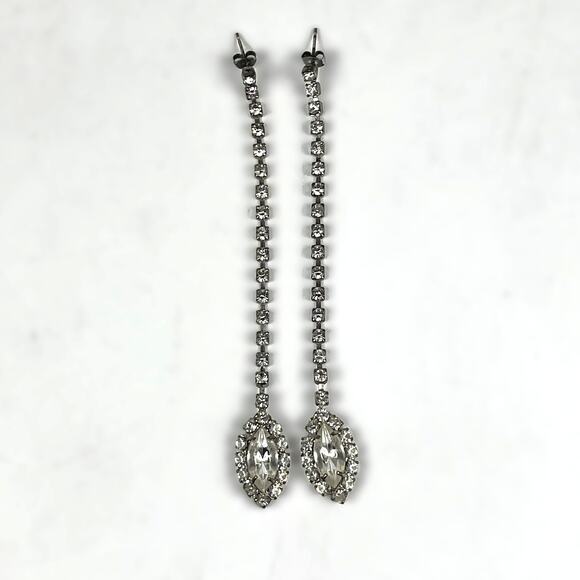 Womens Pierced Extra Long Dangle Earring 4" Drop Rhinestone Sparkle Dress Formal - Picture 4 of 5